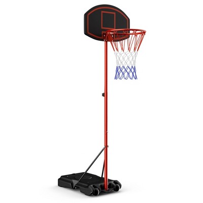 Height-Adjustable Basket Hoop, Portable Backboard System Stand with 2 Wheels, Fillable Base, Weather-Resistant Nylon Net