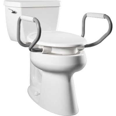 Assurance with Clean Shield Elongated Plastic Premium Raised Toilet Seat in White with Support Arms - Bemis