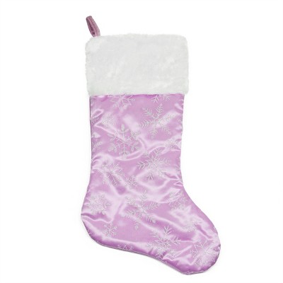 Northlight 20" Purple and White Glittered Snowflake Christmas Stocking with Cuff