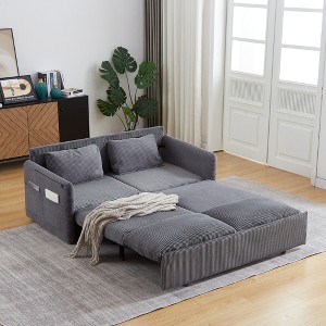 64.5" Corduroy 3-in-1 Adjustable Sleeper Sofa Bed with Pullout Bed, 2 Pillows, and Side Storage Pockets - 1 of 4