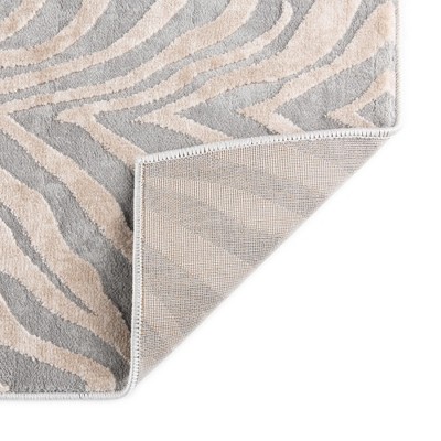 Ivory and Gray Rectangular Synthetic Zebra Pattern Rug