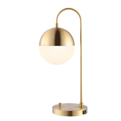 Brass Gold Mid-Century Modern Table Lamp with USB Port