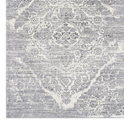 Silver 5' x 7' Distressed Oriental Synthetic Area Rug
