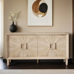 60'' Storage Cabinet with 4 Door,Heavy-Duty Antique Accent Cabinet with Adjustable Shelves - Leovsnove - 1 of 4
