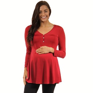 Maternity Flared Long Sleeve Henley Top - 24seven Comfort Apparel™ - 1 of 3