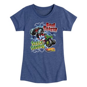 Girls' - Hot Wheels - Bone Shaker Vs Skelesaurus -Youth Girls Short Sleeve T-Shirt Fitted Short Sleeve Graphic T-Shirt - 1 of 4