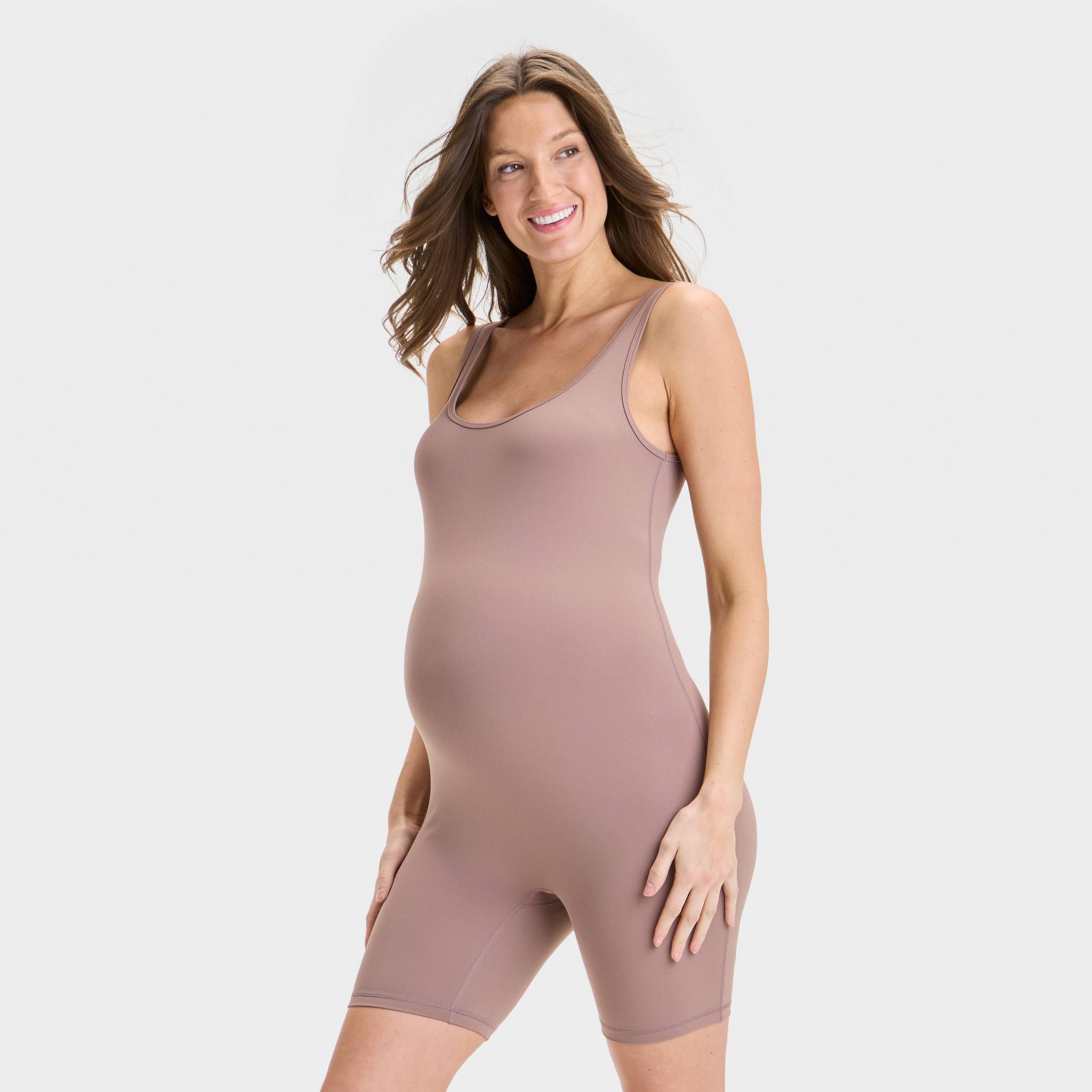 Short Unitard Maternity Jumpsuit - Isabel Maternity by Ingrid & Isabel™ Taupe M: Recycled Polyester, Scoopneck