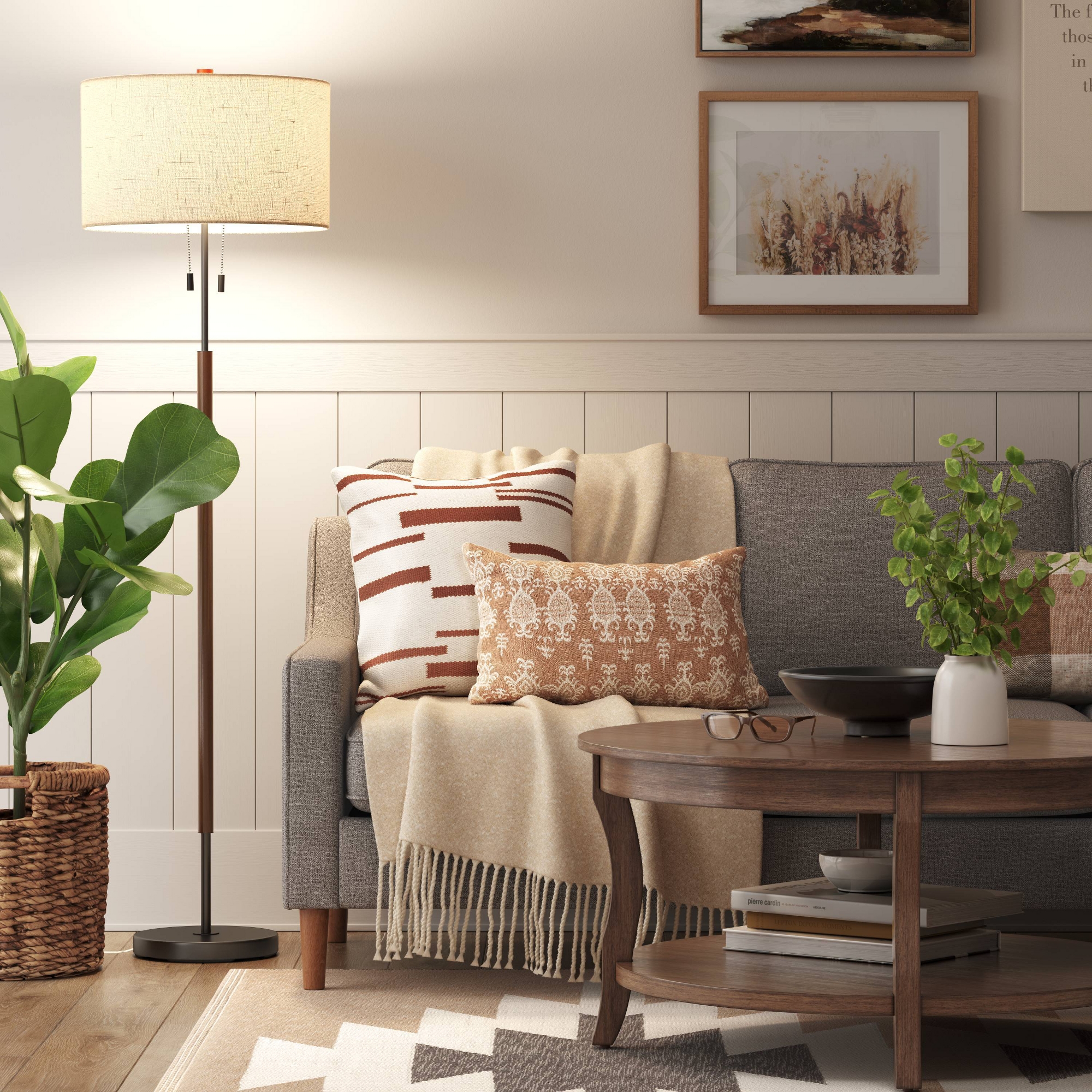 60.5"x18" Cut Off Base Floor Lamp Black/Brown Metal/Wood - Threshold™