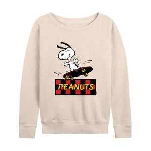 Women's - Peanuts - Snoopy Skater Lightweight French Terry Wide Neck Long Sleeve Shirt - 1 of 4