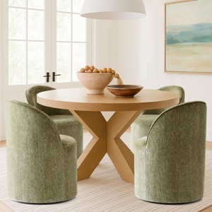 Set of 4 Chenille Dining Chairs with Casters, Upholstered Barrel Chairs, Rolling Seats for Kitchen or Round Dining Table-Maison Boucle - 1 of 4
