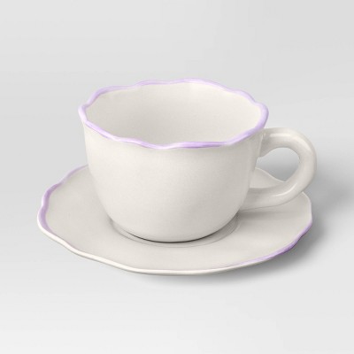 10 fl oz Easter Stoneware Rimmed Tea Cup and Saucer Plate Purple - Threshold™