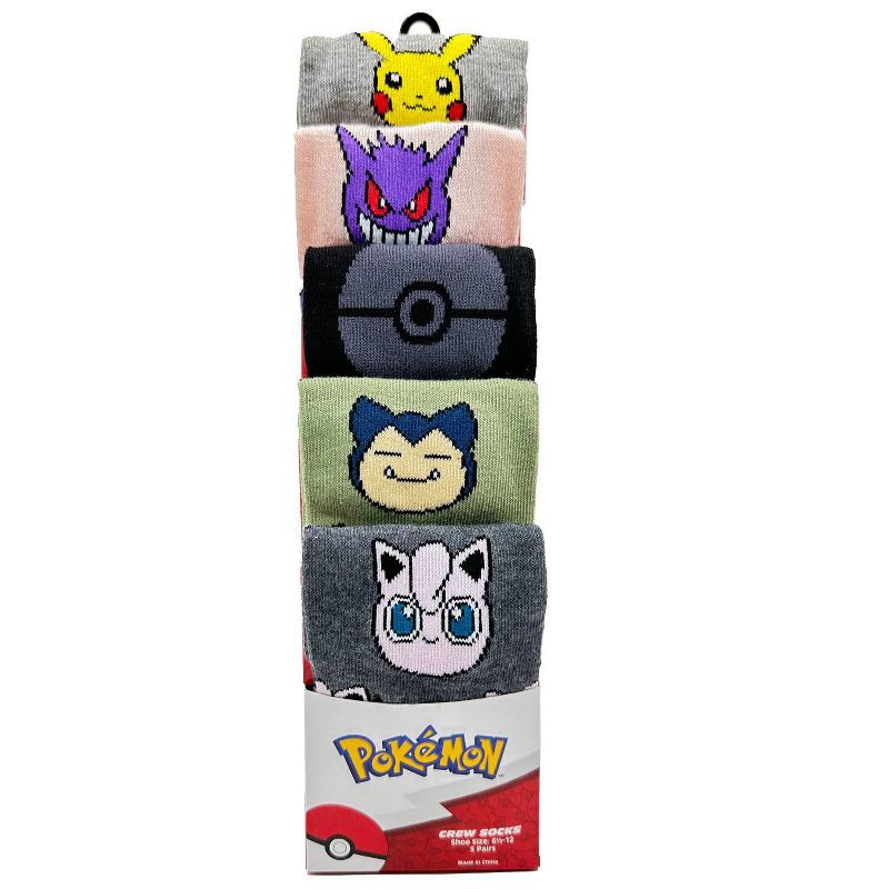 Pokemon 5pk Character All Over Print Crew Sock Bundle, 1 of 12