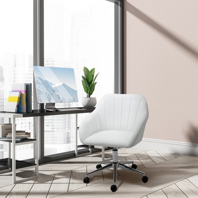 White Leather Mid-Back Swivel Office Chair with Adjustable Arms