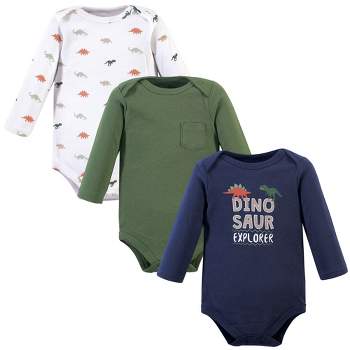 Hudson Baby Infant Boy Cotton Long-Sleeve Bodysuits 3pk, Dinosaur Explorer