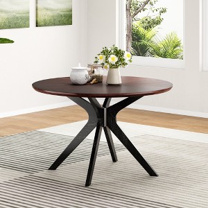 47.2" Solid Wood Round Dining Kitchen Table for 4-6 People with Intersecting Pedestal Base - 1 of 4