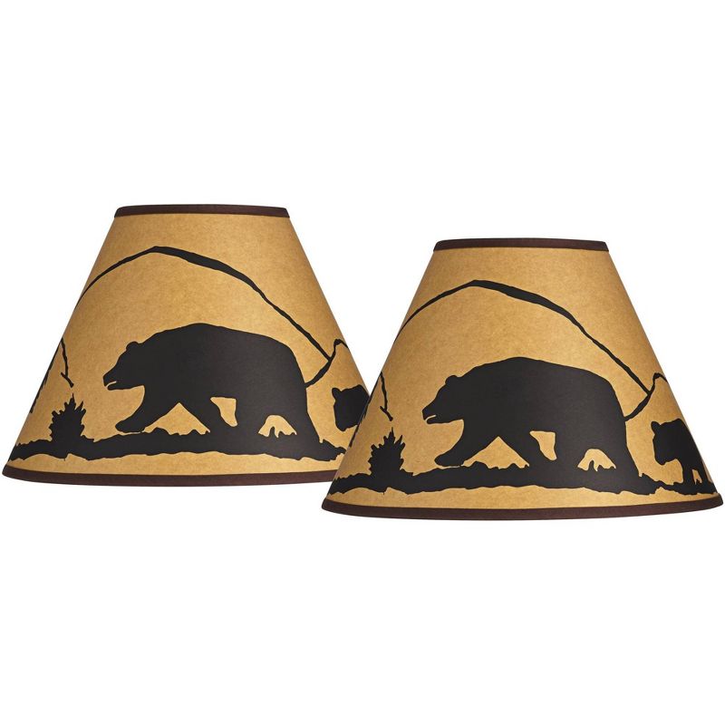 Springcrest Set of 2 Empire Print Lamp Shades Black Brown Medium 6" Top x 14" Bottom x 10.75" High Spider Harp and Finial Fitting, 1 of 9