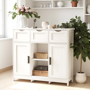 Wooden Floor Storage Cabinet with Drawers & Adjustable Shelves, Accent Cabinet for Living Room, Bedroom, Bathroom, Home Organizer Furniture - 1 of 4