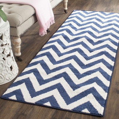 Navy and Beige Chevron Pattern Synthetic Area Rug, 2'6" x 4'