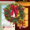 24 Inch Red Green Pine Cone Christmas Wreath with Ribbon, Winter Wreath 20 LED Modes Battery Powered for Holiday Display - 4 of 4