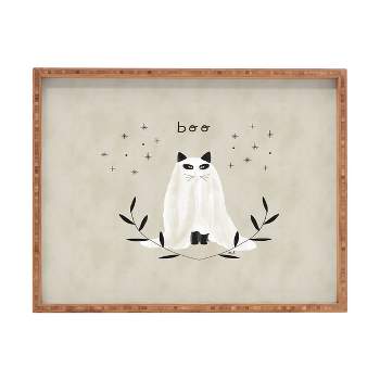 Hello Twiggs Halloween Ghost Cat  Rectangular Bamboo Tray - Deny Designs