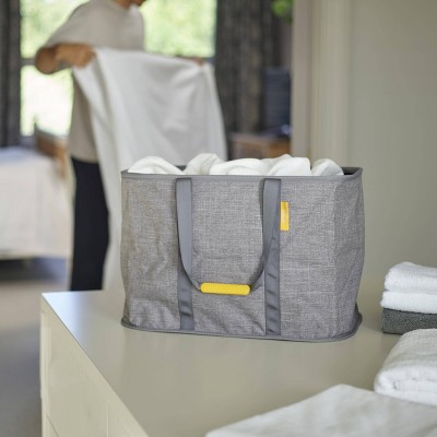 Gray 55-Liter Collapsible Fabric Laundry Basket with Woven Handles