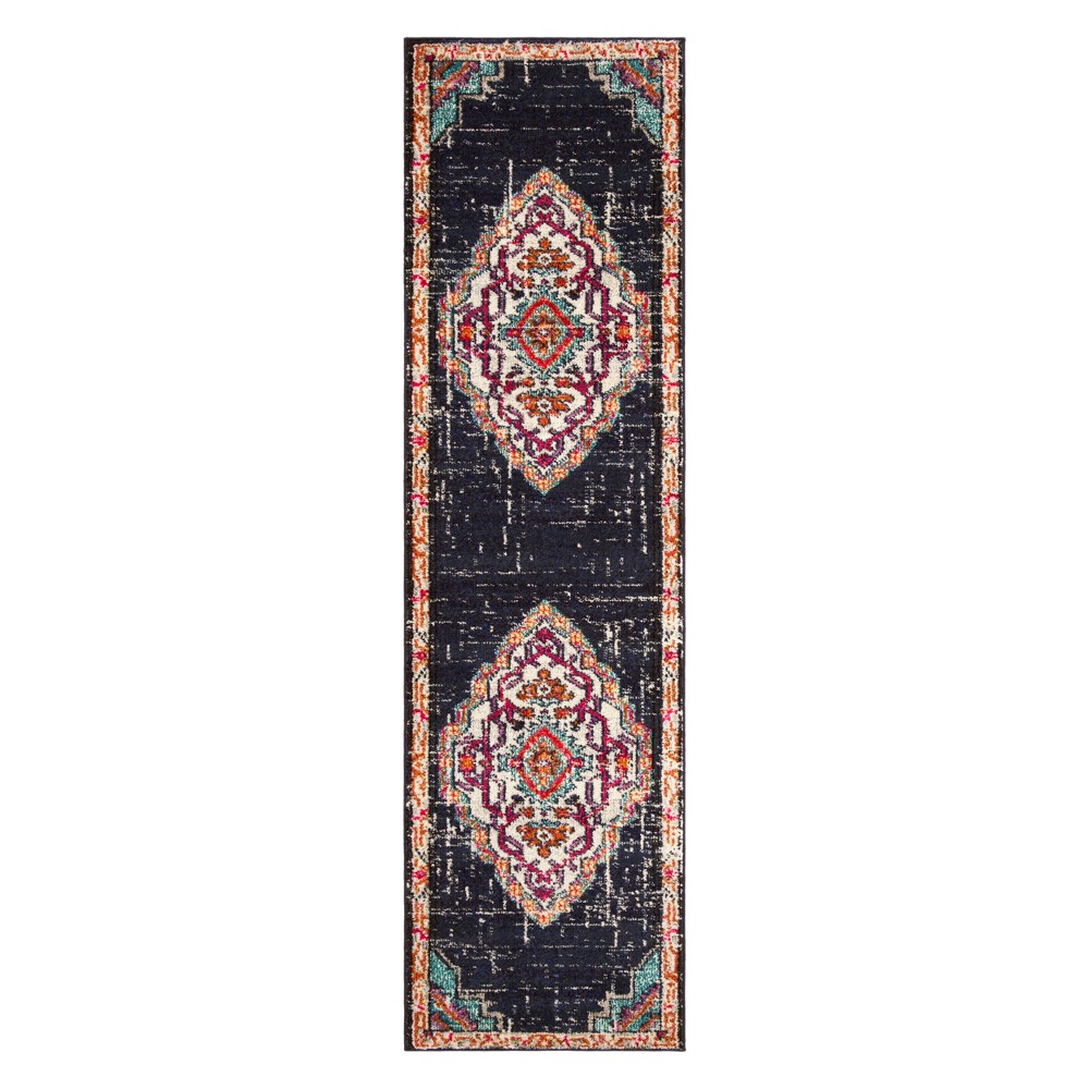 2'2inx8' Medallion Runner Black/Blue - Safavieh