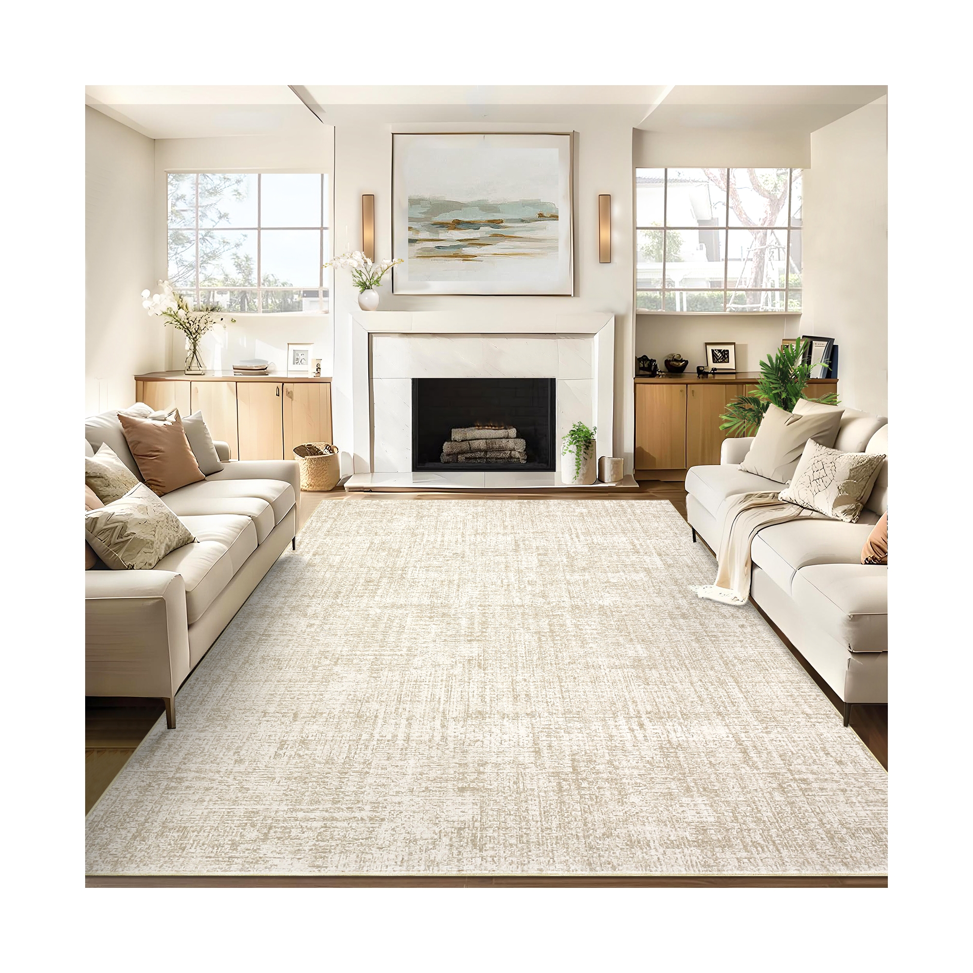 Washable Living Room Rugs Farmhouse Rug Modern Solid Carpet Soft Non Slip Low Pile Rug for Bedroom Dining Room Hallway, 5x7 Taupe