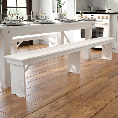 Antique Rustic White Solid Pine 8' Folding Farm Bench