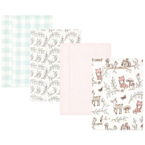 Hudson Baby Infant Girl Cotton Flannel Burp Cloths, Girl Woodland Pals 4-Pack, One Size - 1 of 4