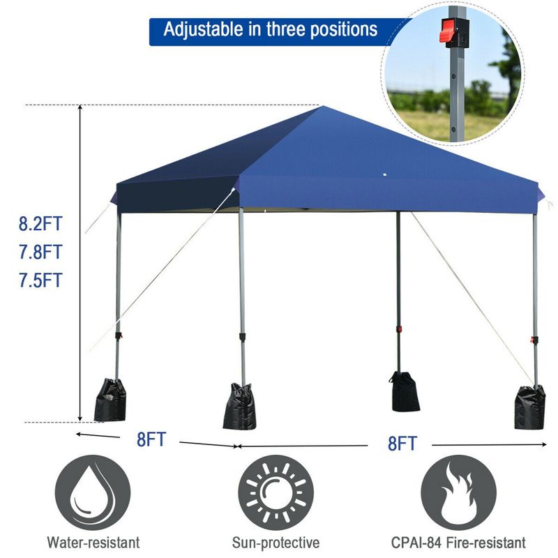 Costway 8x8 FT Pop up Canopy Tent Shelter Wheeled Carry Bag 4 Canopy Sand Bag, 3 of 11