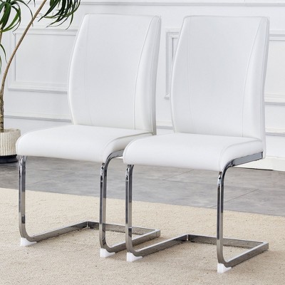 NicBex PU Dining Chairs Set of 2/4/6/8,High Resilience Dining Room Chairs with Arched Metal Silver Leg,Kitchen Chairs for Living Room,Meeting Room