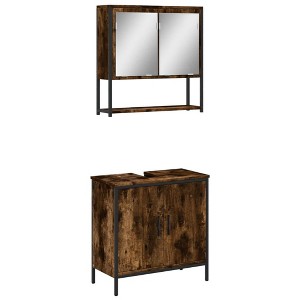 vidaXL 2-Piece Bathroom Set in Smoked Oak - Engineered Wood and Glass Mirror with Wall-Mounted Design and Storage Cabinets - 1 of 4