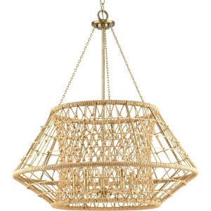 Progress Lighting Laila 5-Light Chandelier, Vintage Brass, Hand-Knotted Jute, Double-Cage Design - 1 of 1
