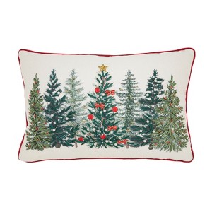 Saro Lifestyle Christmas Trees Throw Pillow Cover, 12"x18", Multi - 1 of 3