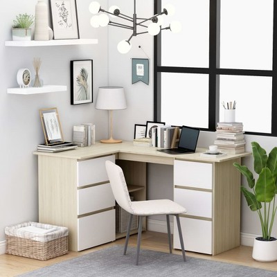 vidaXL Corner Desk Gray 57.1"x39.4"x29.9" Engineered Wood