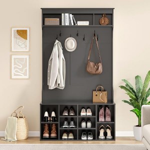 Lirago,70.9-Inch Black Hall Tree with Bench, Shoe Storage & Hooks-Durable Mudroom Entryway Organizer - 1 of 4