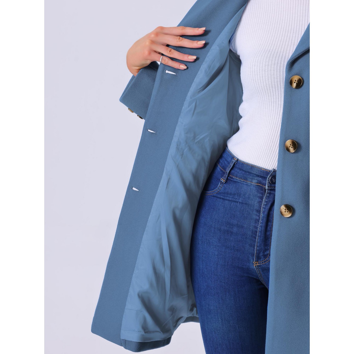 Женская куртка INSPIRE CHIC Single Breasted Notched Lapel Long Winter Trench Coats Large Blue Gray, цвет: Синий — фото 4