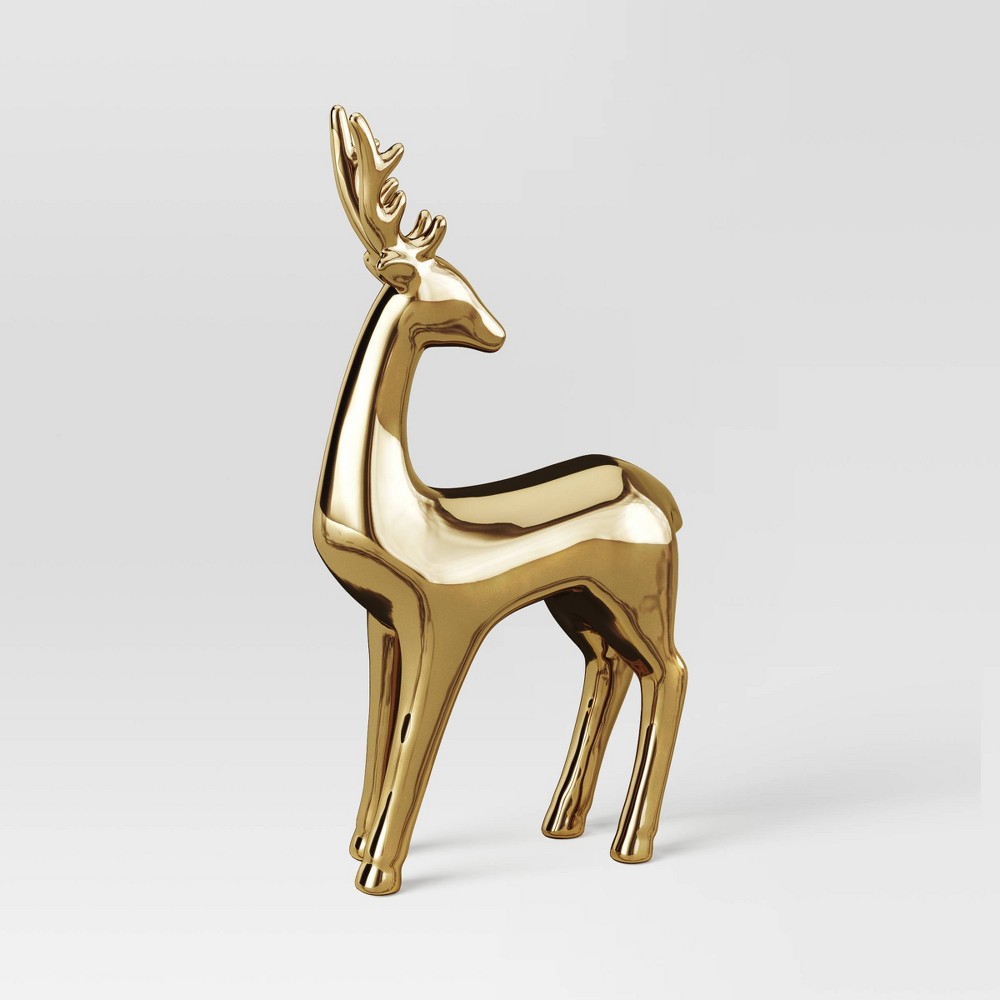 14.75" Plated Ceramic Standing Reindeer Animal Christmas Sculpture - Wondershop™ Gold