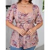 Women Plus Size Sweetheart Neck Tunic Tops Short Sleeves Pleated Peplum Babydoll Casual Blouse T shirts - 2 of 4