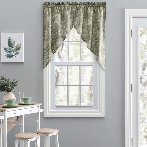 Ellis Curtain Lexington Leaf Pattern on Colored Ground Tailored Swags 56"x36" Sage - 1 of 4