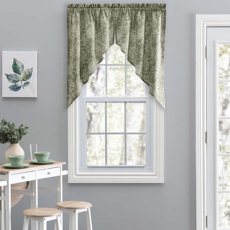 Ellis Curtain Lexington Leaf Pattern on Colored Ground Tailored Swags 56"x36" Sage, 1 of 6