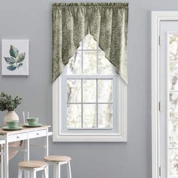 Ellis Curtain Lexington Leaf Pattern on Colored Ground Tailored Swags 56"x36" Sage
