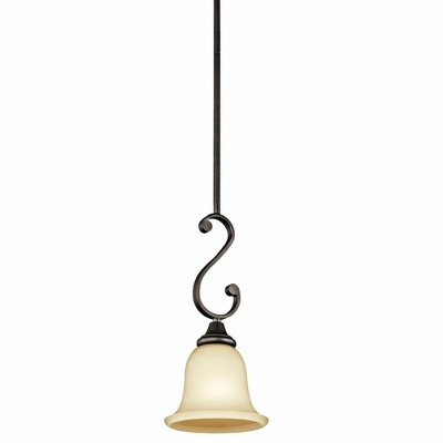 Olde Bronze 7" Mini Pendant Light with Light Umber Etched Glass