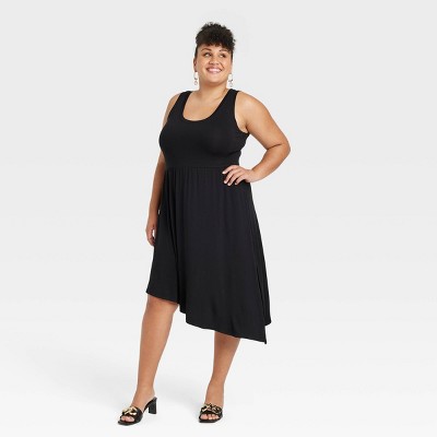Women's Plus Size Sleeveless Asymmetrical Knit Dress - Ava & Viv™ Black 2X
