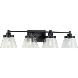 Progress Lighting, Hinton, 4-Light Bath Vanity, Matte Black, Clear Seeded Glass - 1 of 4