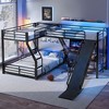 L-Shaped Twin over Full Bunk Bed with Twin Size Loft Bed, Metal Triple Bunk Bed with Slide and USB Ports, Black - 2 of 4