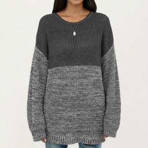 Anna-Kaci Women's Long Sleeve Color Block Knit Sweater with Textured Waffle and Marled Stitch Design - 1 of 4