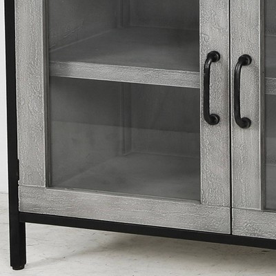 Gray Mango Veneer and Metal Two Door Cabinet with Glass Fronts