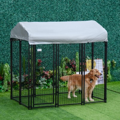 Large Black Steel Outdoor Dog Kennel with UV-Resistant Roof