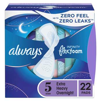 Always Infinity Extra Heavy Absorbency Overnight FlexFoam Sanitary Pads with Wings - Unscented - Size 5 - 22ct